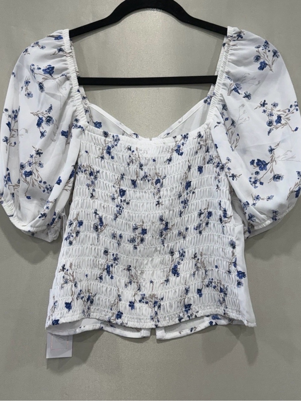 Sienna Sky White Top with Blue Floral Puff Sleeves - Picture 2 of 7
